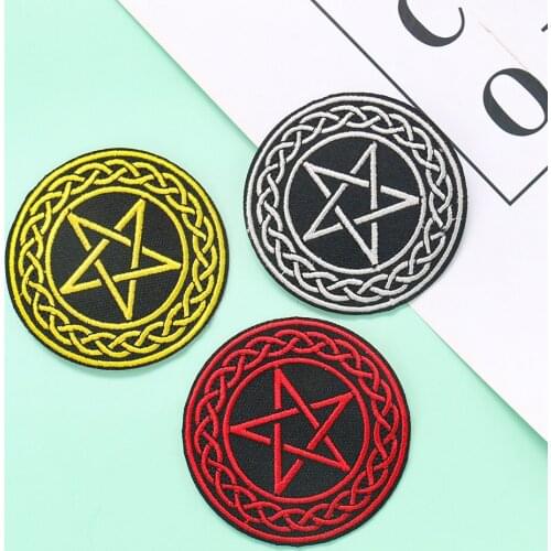 Retro Pentagram Circle Embroidery Patch Western World Satan Warcraft Outdoor Armband DIY Clothes Backpack Hat Decor Accessory