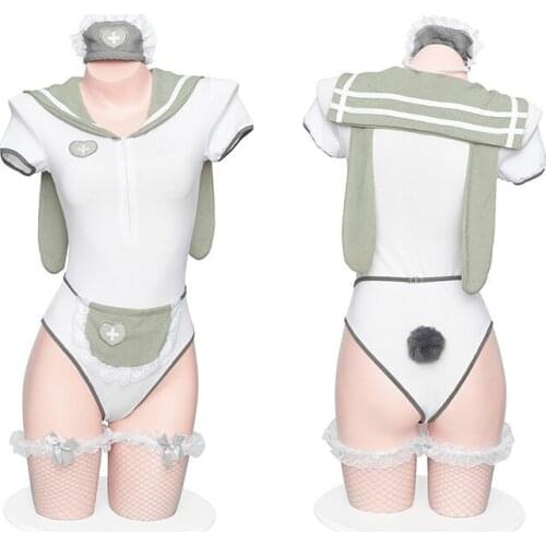 5Pcs Sexy Cosplay Costumes Bunny Nurse Maid Outfit Erotic College Uniform For Women Kawaii Couple Role Play Set Hot Sale 2021