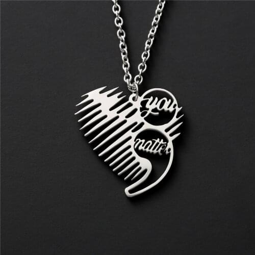 Heart Semicolon Necklace You Matter Suicide Awareness Inspirational Pendant Necklace Jewelry for Women YLQ7805