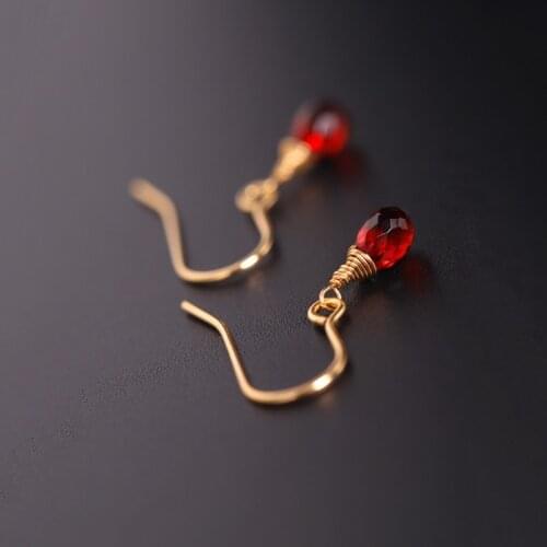 DAIMI 4-5mm Faceted Drop Garnet Earrings Natural Gemstones 14k Gold Filled Earrings For Women