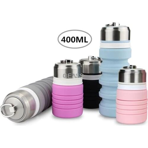 Silicone folding outdoor sports bottle portable collapsible telescopic bottle 400ml glass bottles