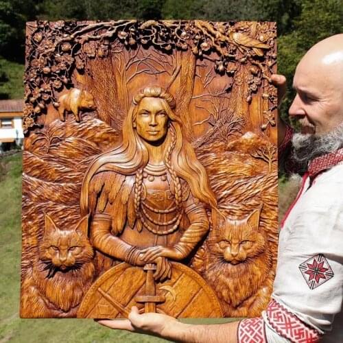 Norse Thor Wood Pagan Gods Carving Art Wall Hugin Munin Odin Ravens Viking Mythology Icon Wall Hanging Decor for Home & Kitchen