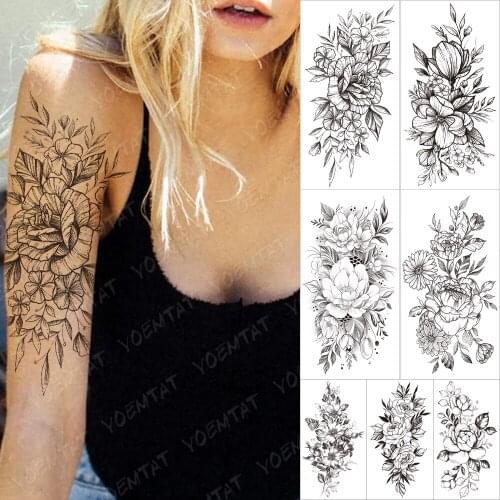 Waterproof Temporary Sleeve Tatooo Stickers Simplicity Line Rose Jasmine Lily Transferable Tattoos Body Art Fake Tatoo Women