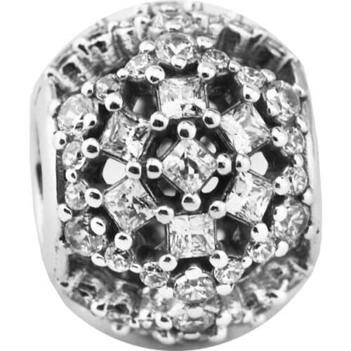 925 Sterling Silver Jewelry Snow Flurry, Clear Pave Design Fashion Charms Beads Fits Pandora Bracelets
