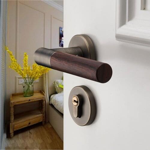 Zinc Alloy Golden Wood Grain Door Lock Living Room Bathroom Door Handle Lock Anti-theft Lock Cylinder Furniture Hardware