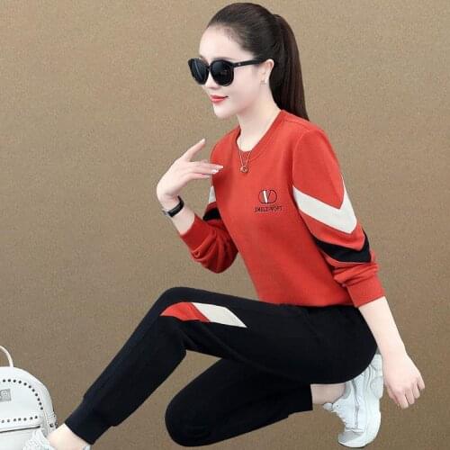 Sportswear Womens Spring And Autumn 2021 New Fashion Large Size Loose Western Style Sweater Casual Show Thin Two Piece Set Hot