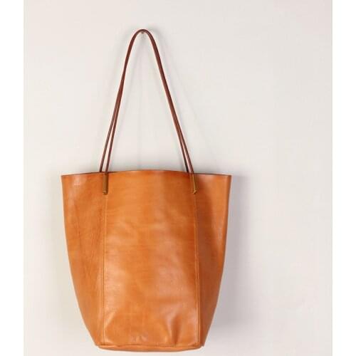 First layer veg-taned genuine cow leather women high qualiry handbag shopping tote shoulder bag luxury designer