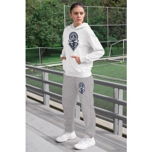 Angemiel Wear Star Women 'S Tracksuit Set White Hooded Sweatshirt Gray Sweatpants