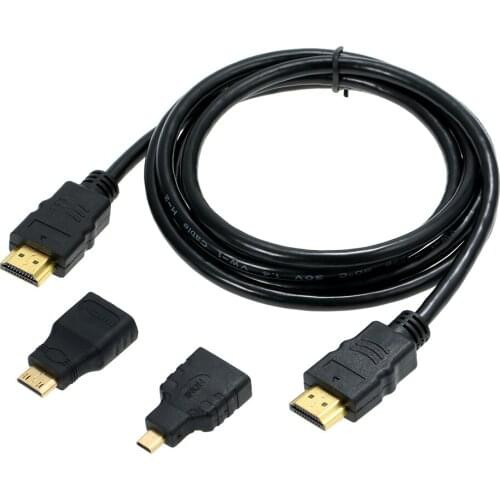 1.5M 3 in 1 HD Cable Cord HD Male to Male Wire Line + Micro HD Adaptor + Mini HD Adapter