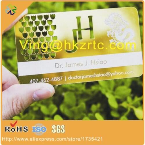 100pcs/lot gold plated with holes cutting out metal gold custom business cards