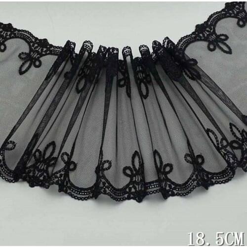 14Yards Bilateral Embroidered Floral Tulle Lace Trim Black Mesh Fabric for Home Bra Underwear Accessories Free Shipping