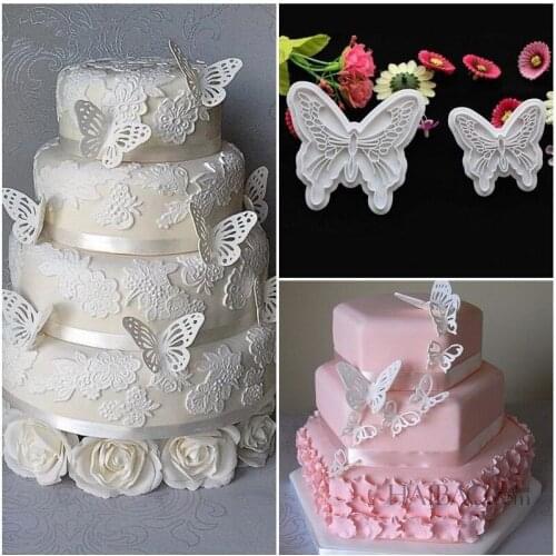 2pcs/lot Butterfly Shape Cake Mold 2 Sizes Food-Grade Plastic Fondant Decorating Cookie Plunger Cutters ELM 008