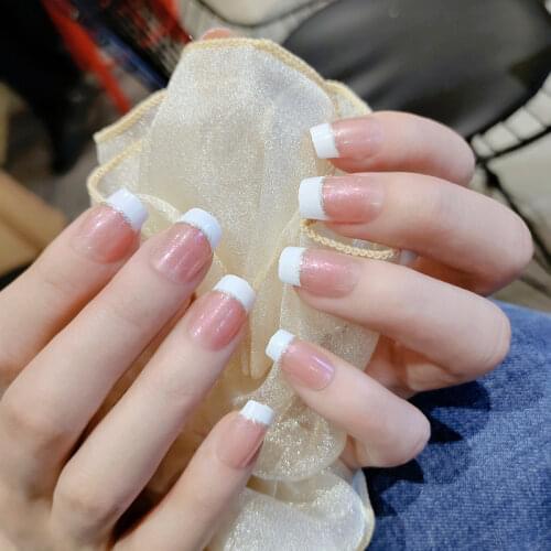 24pcs Ladies Sexy Nude Color False Nail Women Fashion Gradient Color Fake Nail DIY Short Size Full Cover Nail Art Tips with Glue