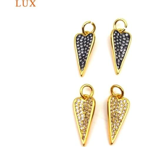 5pcs Small Sized Cubic Zircon Brass Plated Skinny Pointed Heart Shaped Pendant Charms For Women Pendant Necklace Bracelet DIY