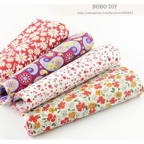 FREE SHIPPING 4 piece 45x50cm red christmas cotton poplin fabric fat quarter bundle dress sewing cloth quilting patchwork W4B1-1