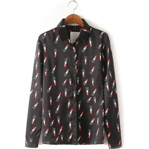 Blusas Femininas 2017 New Fashion Womens Summer Blouses Lipstick Printed Long Sleeve Shirts Casual Slim Brand Tops