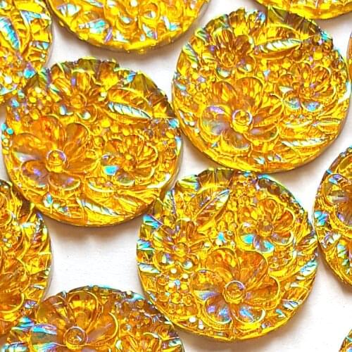 BIG Surprise,Resin Round 30mm Yellow AB Rhinestone Stones and Crystals Strass Crystal Sewing Accessories Dresses Costumes Charms