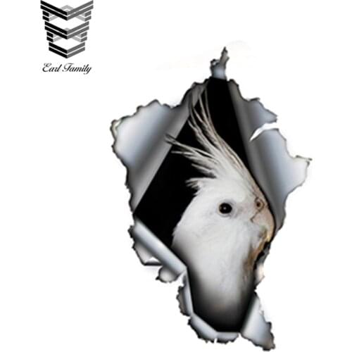 EARLFAMILY 13cm x 8.7cm Albino Cockatiel Car Sticker Torn Metal Decal Reflective Sticker Waterproof 3D Car Styling Vinyl Decals