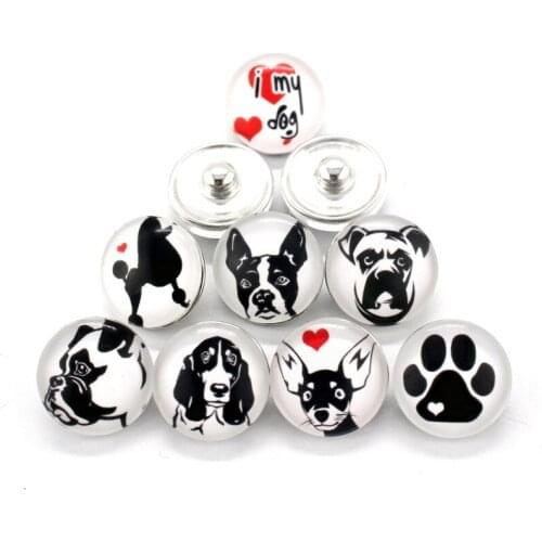 Hot Sale 20pcs/lot I Love My Dog Snap Buttons Charms Animal Print Glass Buttons Fit DIY Snap Bracelets&Bangle Jewelry