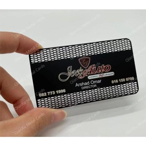 Customized Hollow Out Matt Black Metal Business Cards QianXu Metal Buisness Cards