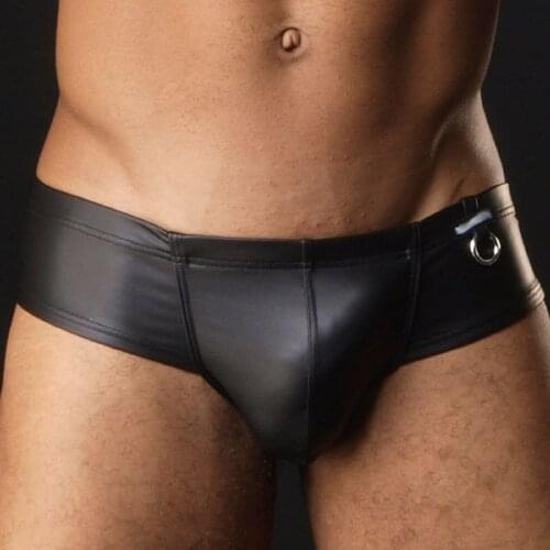 Faux Leather Excitation Salient Sexy Mens Boxers Stationary Rings U Convex Club Underwear Fad Male Boxer Shorts Gigolo Costume