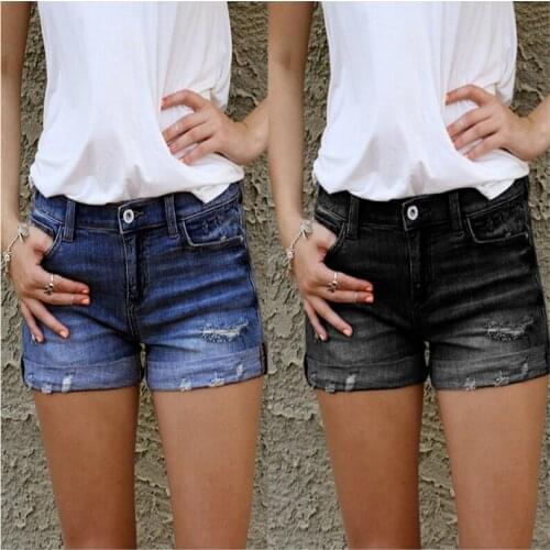 Summer New European and American Style Womens Ripped Jeans Non-stretch Washable All-match Slim Denim Shorts Women Clothing WS62