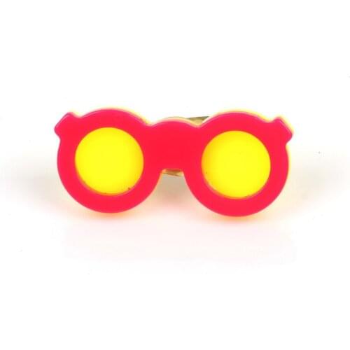 Fashion New Cute 2021 Colorful Finger Fluorescence Neon Rings for Kids Handmade Party Glasses Shape Metal Girls Jewelry Ring