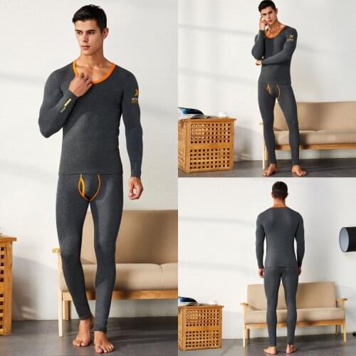 Mens long underwear Mens long pants Autumn and winter new Pure color cotton Base crew neck Qiuyi long pants suit