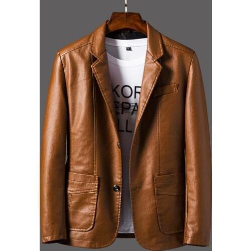 Men Faux Leather Blasers Plus Size M-6Xl Spring Autumn Mens Pu Leather Jacket Slim Fit Casual Blazer Coats