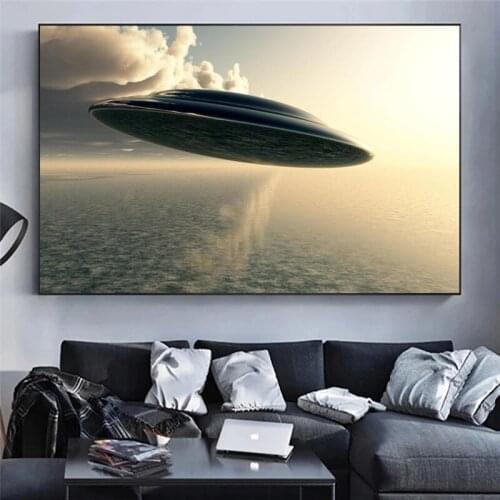 UFO Aliens Flying Saucer HD Posters and Prints Science Fiction Film Picture on Canvas Wall Art Painting for Living Room Cuadros