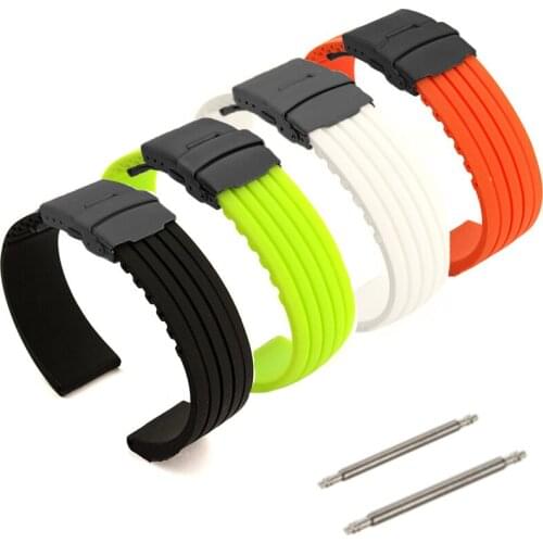 New 18 20 22 24mm Mens Women Silicone Rubber Watch Strap Band Waterproof With Deployment Clasp Buckle