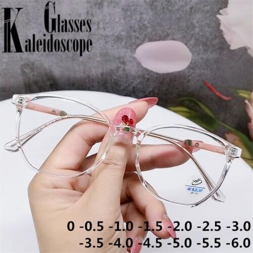 -1.0 1.5 2.0 to 6.0 Clear Finished Myopia Glasses Men Women TR90 Anti Blue Light Eyeglasses Prescription Shortsighted Eyewear