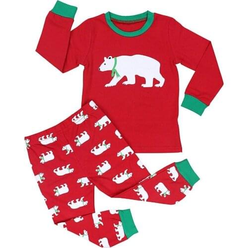Oklady Girls Boys Pajamas Long Sleeve Polar Bear Print Top Cute Red Pants Children Sleepwear Clothes Set