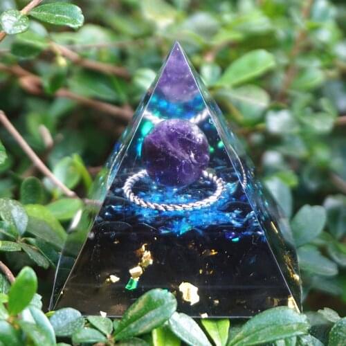 Handmade Orgonite Pyramid 60mm Amethyst Crystal Sphere Obsidian HEALING Cristal Reiki Orgone Pyramid Chakra EMF Protection