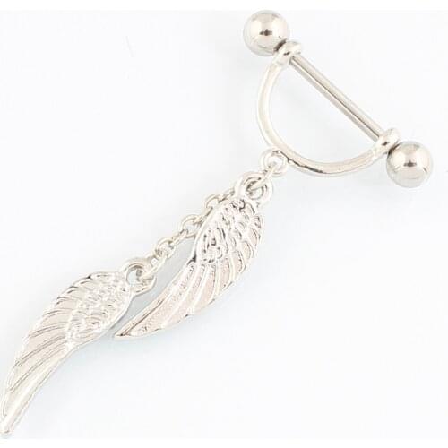 Piercing body jewelry 2 pieces/lot Dangle Wings Nipple ring Nickel-free body Piercing jewelry 14G 316L surgical steel bar