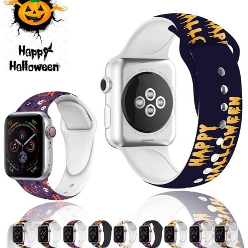 New Halloween Strap For Apple Watch Band 44mm 40mm 38mm 42mm Silicone wristbelt Halloween Printed Band for Iwatch 6 SE 5 4 3 2