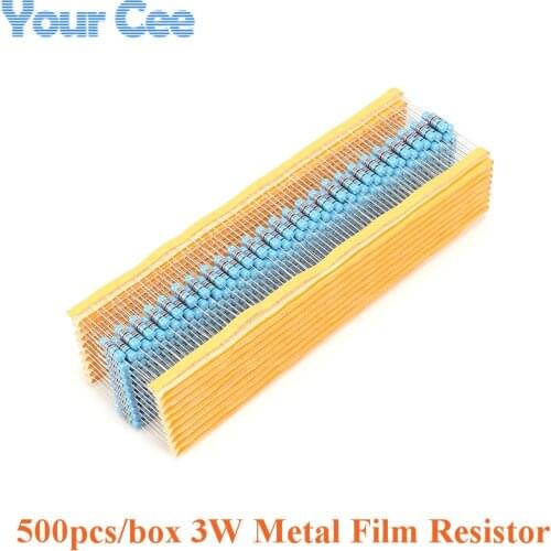 500pcs 3W Metal Film Resistor Resistance 1% 1M 10K 100R 20R 220R 200K 1K 4.7K 470K 51K 6.8R 6.8K 8.2R 470R 330R 33K 0.1R 0.22R