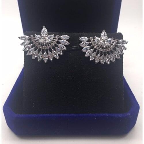 AAA Cubic Zironia Fan Shaped Clear Stone Stud Earrings For Women Ear Jewelry