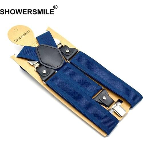 SHOWERSMILE Navy Suspenders Pants husband Mens Trouser Belt Elastic Adjustable Braces Adult Wide Strap 120cm Male Suspender