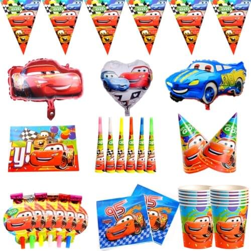Cartoon Disney McQueen Cars Disposable Tableware Cup Plate Straw Balloon Kids Birthday Party Baby Shower Decorations Supplies