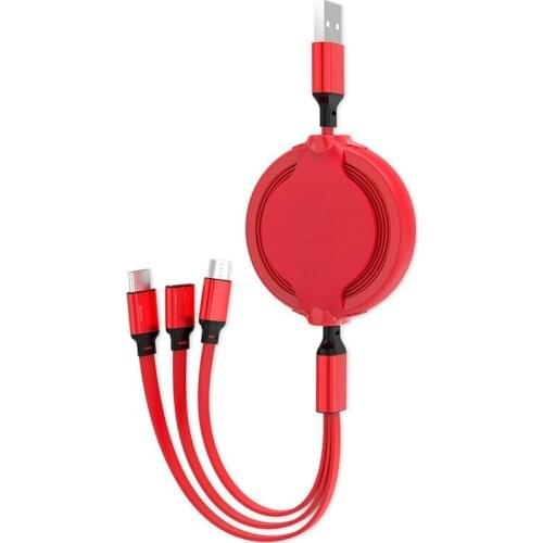 USB Fast Charging One with Three Retractable Silicone Three-head Data Cable Three-in-one Mobile Phone Charging Cable