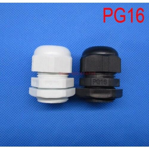50pcs/lot Waterproof Cable Connector PG16 White or Black Cable Gland 10-14mm Cable Range