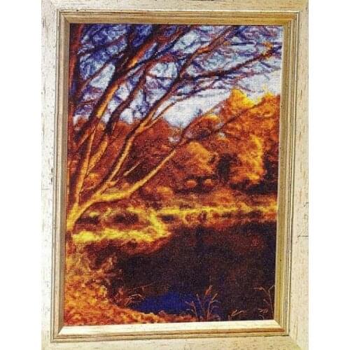 Needlework,embroidery,DIY 14CT Unprinted Cross stitch kits,Autumn lake scenery forest Pattern counted Cross-Stitching decor
