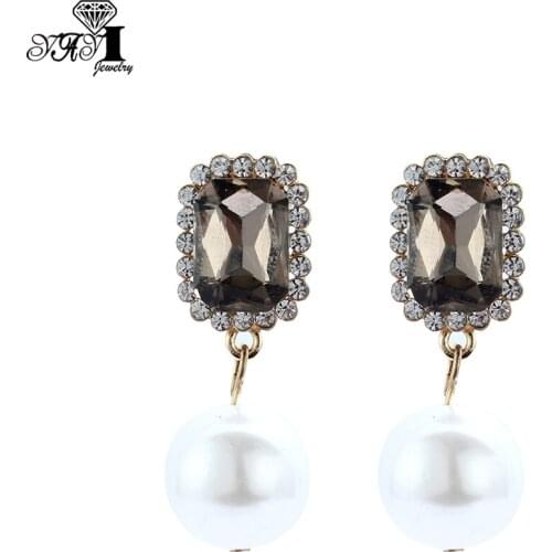 YaYi Jewelry New Gray Glass Rhinestone Dangle Crystal Earring Womens Fashion Ancient Gold Color Gem Earrings Gift 1215