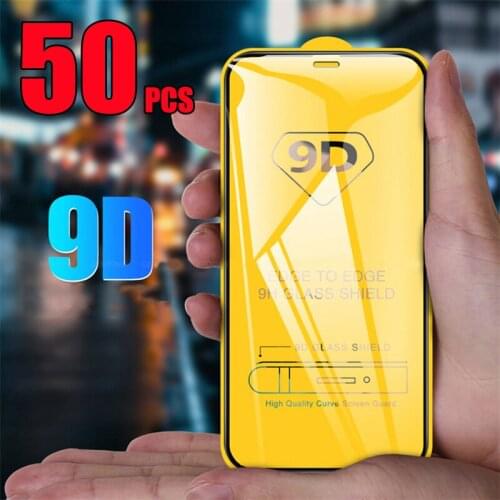 50pcs 9D Full Glue Cover 9H Tempered Glass Guard Film Screen Protetcor For iPhone 13 Pro Max 12 Mini 11 XS XR X 8 7 6 Plus SE