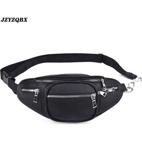 Female Bag Multi Pocket Waist Bag Pure Color Banana Bag Mini Fanny Pack Metal Chain Waist Pack Womens Belt Bag