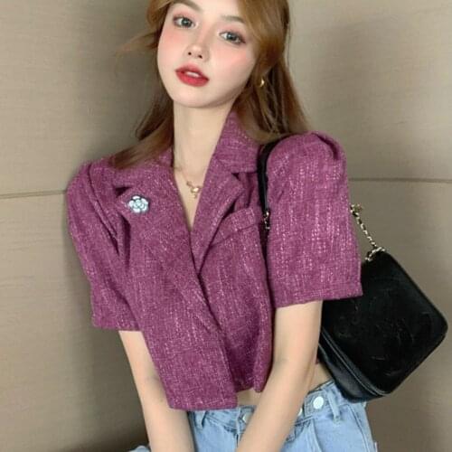 Loose Vintage Tweed Woman Jacket Fashion Summer Korean Chic Sweet Luxury Short Coat Female Solid Thin Outerwear Casaco Feminino