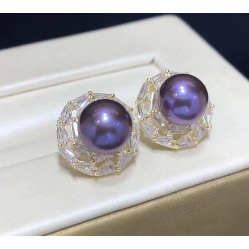 D115 925 Sterling Silver Ear Pin Fine Jewelry Fresh Water 7-8mm Purple Pearls Stud Earrings for Women Fine Pearl Earrings