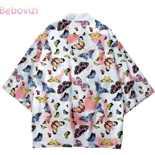 Plus Size XXS-6XL 5XL Blue Butterfly Print Loose Japanese Cardigan Women Men Harajuku Kimono Cosplay Tops Blouse Yukata Clothing