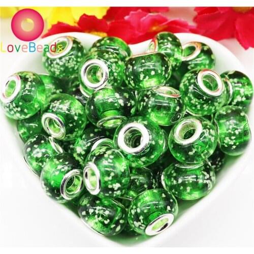 10Pcs Large Hole Luminous Lampwork Glass Beads Spacer Charms Fit Pandora Bracelet Snake Chain Necklace Women Hair Beads Jewelry